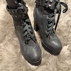 Stylish Gray Ankle Boots with Studded Details